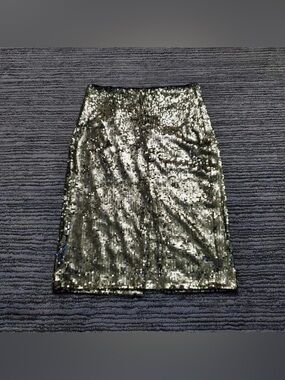 Zara Size M Green Sequined Semi Sheer Back Zip Midi Skirt